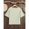 Summer Solid Color Comfortable Casual Round Neck Cotton Linen Off Shoulder Loose Slimming Women's Plus Size Shirt