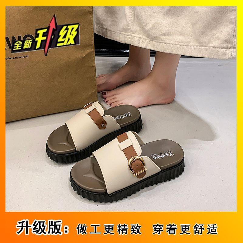 Non-slip fashion large size slippers versatile women's shoes temperament one-word slippers platform popular sandals 2025 summer and autumn new