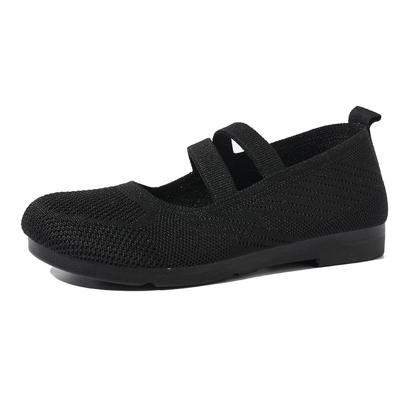 Женские туфли-лодочки с мягкой подошвой и легкой серой тканью дышащий трикотажный дизайн для комфорта в течение всего дня повседневные туфли Мэри Джейн с круглым носком 36 чёрный 1229₽