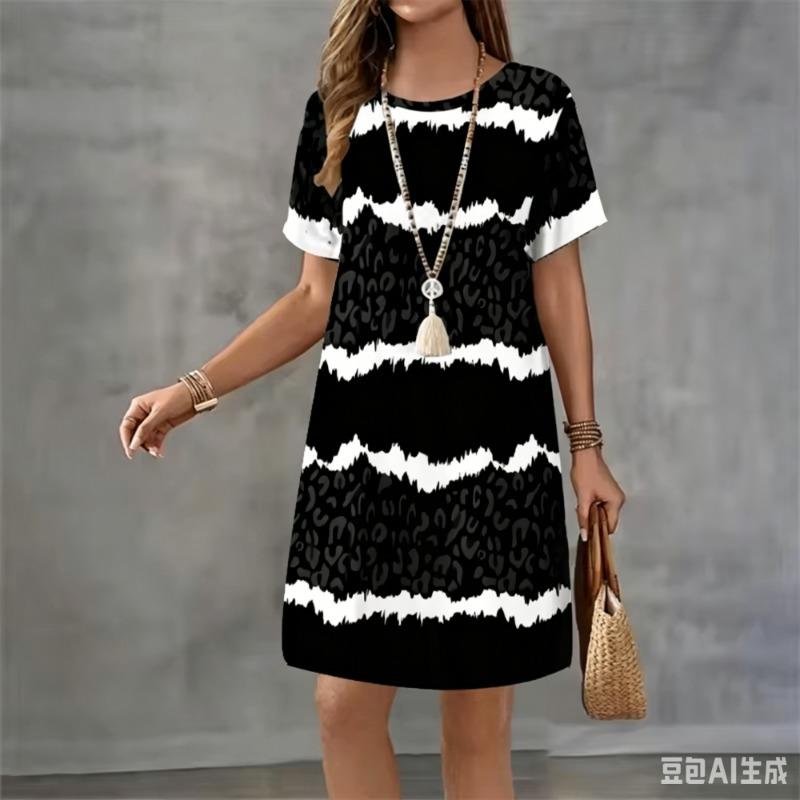 Geometric Stripe 3d Print Dress For Women Summer Sundress Loose Casual Short Sleeve O-Neck A-Line Dress Women Beach Mini Dresses