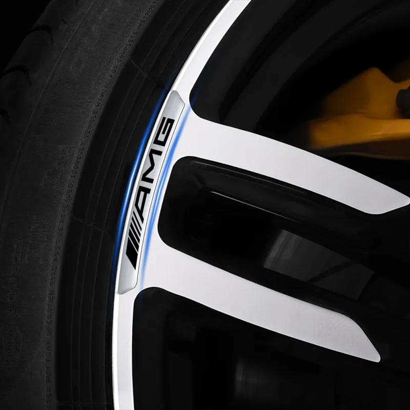 AATT1 4Pcs Car Logo Aluminium Wheel Rim Stickers Emblem Badge Accessories For AMG Mercedes Benz Exclusive C200 C260 C300 W202 W203
