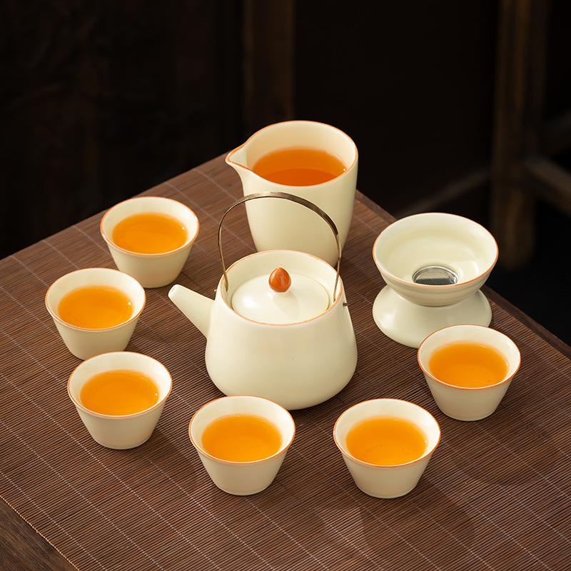 Enterprise high-end guest reception ceramic tea set light luxury opening Ru kiln gift box boutique set