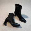 Kleine quadratische Spitze elastische dünne Stiefel Retro Reißverschluss hinten Pendler Temperament Hoher Absatz Kurzstiefel