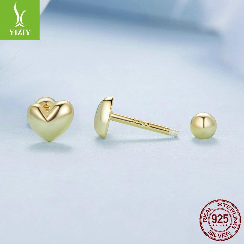 Exquisite Mini Heart-Shaped Threaded Stud Earrings For Women, Simple Love S925 Sterling Silver Plain Silver Earrings.
