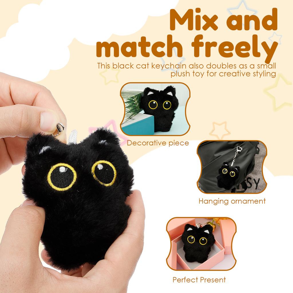 Black Cat Bag Charm Cute Cat Plush Doll Keychain Accessories Handbag Backpack Decorative Pendants for Halloween Christmas Gifts