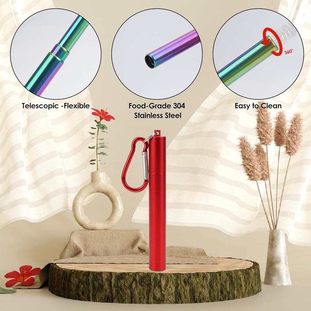 Reusable Telescopic Straw 304 Stainless Steel Metal Straw With Cleaning Brush Portable Drinking Straw Set For Travel With Case