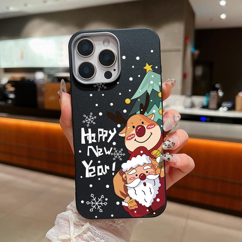 Для Magsafe Magnetic Leather Texture Phone Case for iPhone 16 15 Pro 14 Plus 13 12 Pro Max 11 New Year's Santa Claus Pattern Soft Tpu Slim Cover
