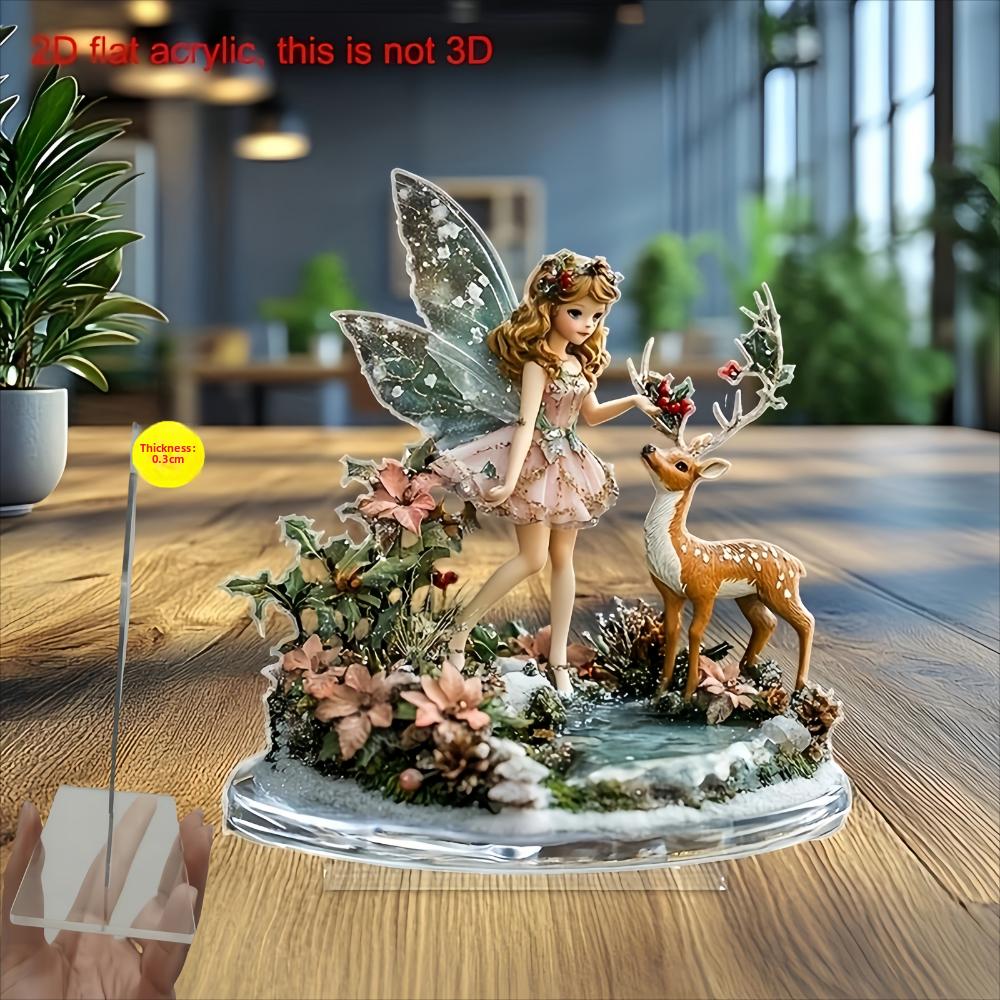 Fee und Reh 2D Flachacryl, Ornament, Tischdekoration, Geeignet für Büro, Wohnzimmer, Party, Weihnachten, Halloween