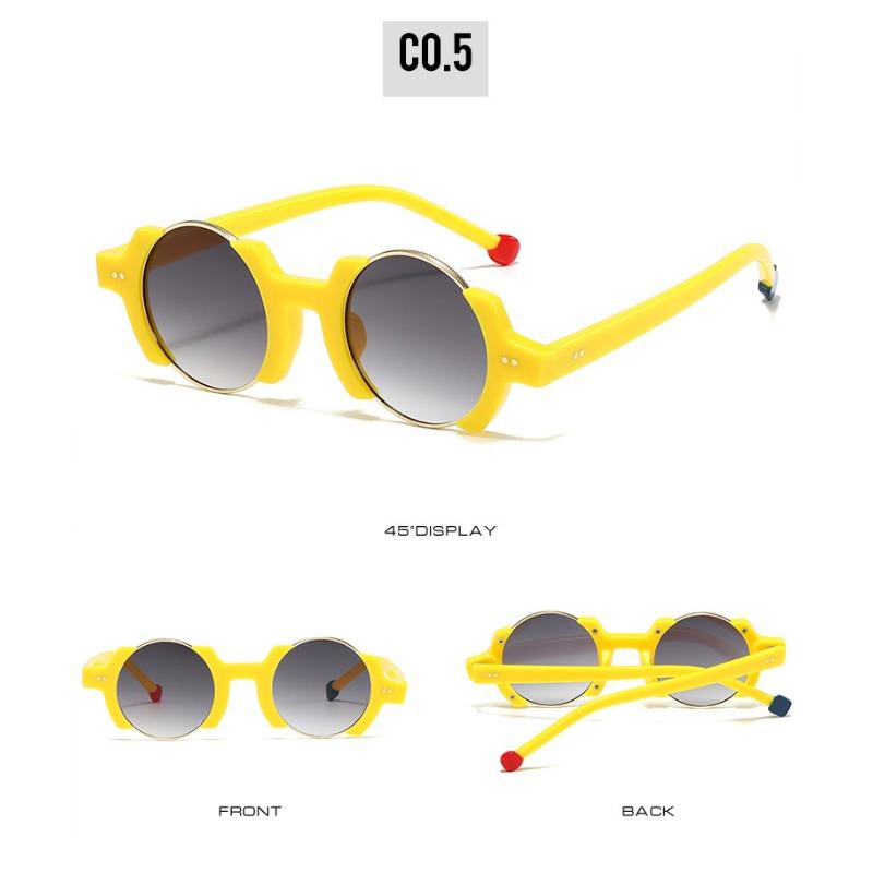 

New Ins Popular Fashion Round Women Punk Sun Glasses Retro Rivets Men Trending Yellow Blue Sun Glasses Gradient Shades UV400