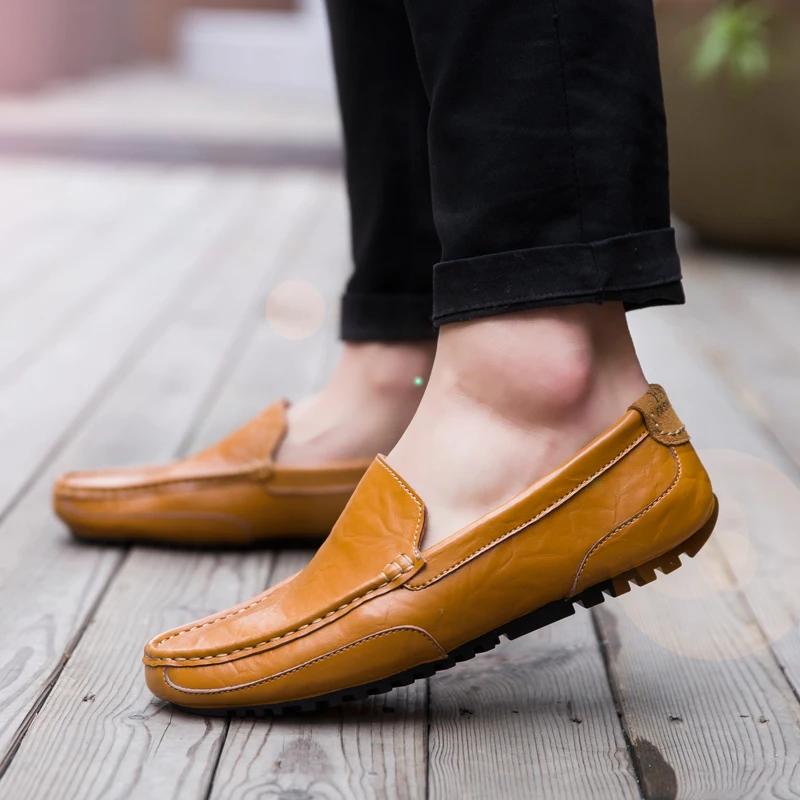 Fashion Men Casual Shoes Genuine Leather Luxury Brand Breathable Slip on Black Driving Shoes Soft Men Loafers Moccasins Plus Size 37-47