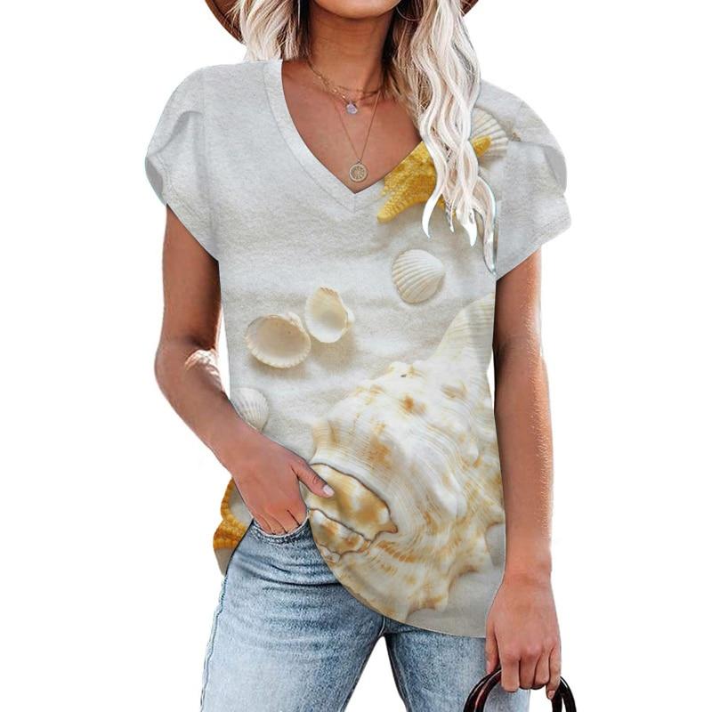 Camicette 2023 Estate Manica Corta T-Shirt da Spiaggia Moda Donna Streetwear Stampa T-shirt Girocollo T-shirt Ampia Abbigliamento Elegante 25702