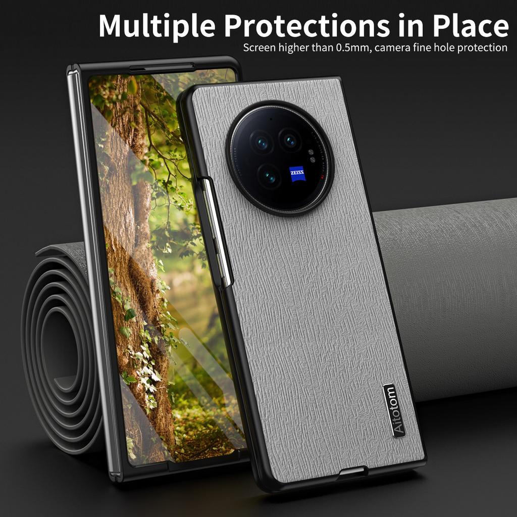For vivo X Fold3 Pro Case Wood Grain PU Leather+PC+TPU Shockproof Folding Phone Cover