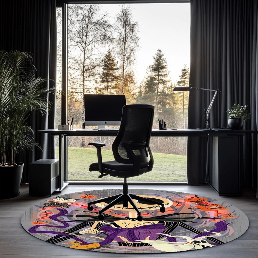 The Nightmare Before Christmas Printed Round Rug Carpet Chair Rug Area Rug Entryway Doormats,for Office Chair Living Room Bedroom Kitchen Room.
