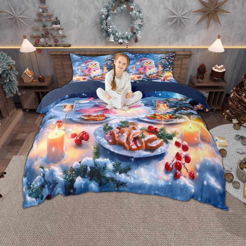 Homewish Girls Boys Christmas Duvet Cover Set, Kawaii Snowman Santa Claus Bedding Set, New  Theme Quilt Cover Set