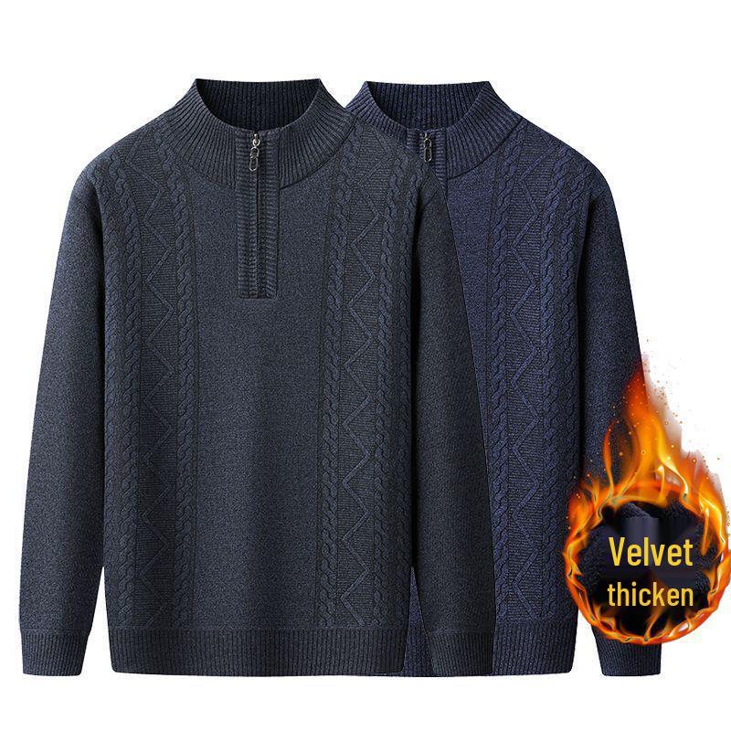 Men's High Neck Half-Zip Fleece Sweater – Trendy, Thick Knitwear for Autumn & Winter