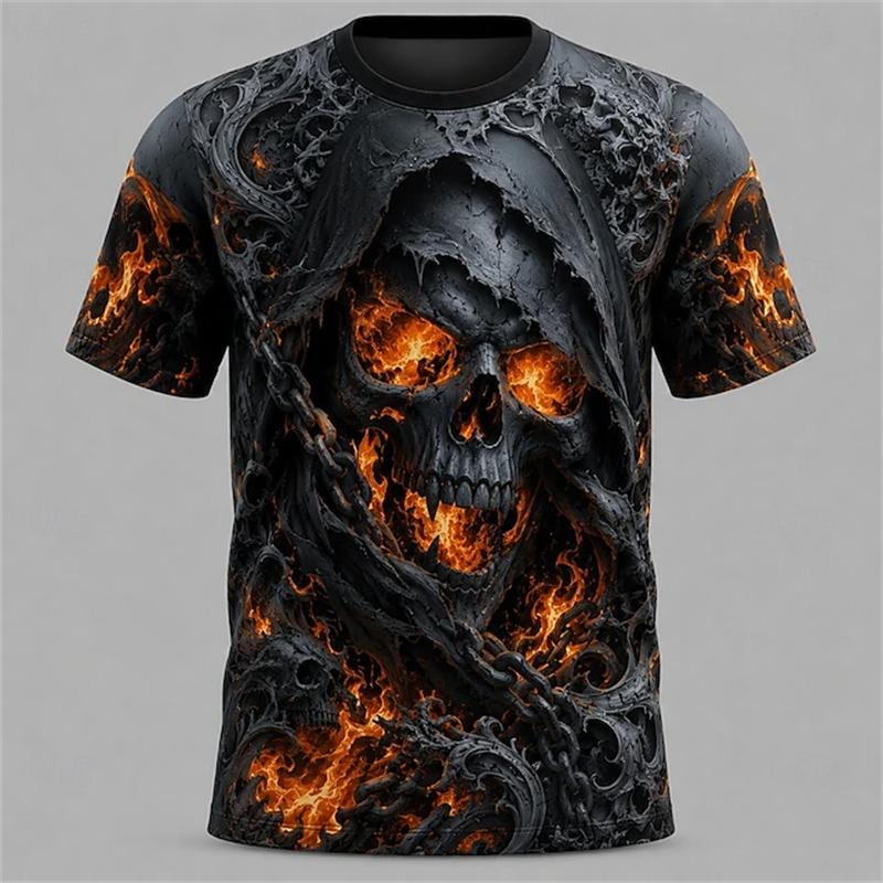 Men's Halloween Horror-Themed 3D-Printed T-Shirt Summer Round-Neck Breathable Trendy Cool Street-Style Halloween Party T-shirts