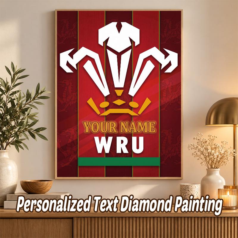 Wales Rugby Custom Name Text 5D Diamond Painting Kit DIY Full Drill Diamond Art Decoration