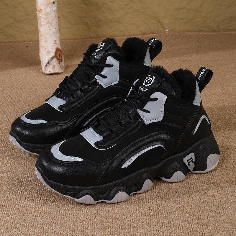 High-top Fleece-Lined Dad Sneakers for WomenNew Winter Thickened Warm Shoes Casual Travel Sports Shoes for Women
