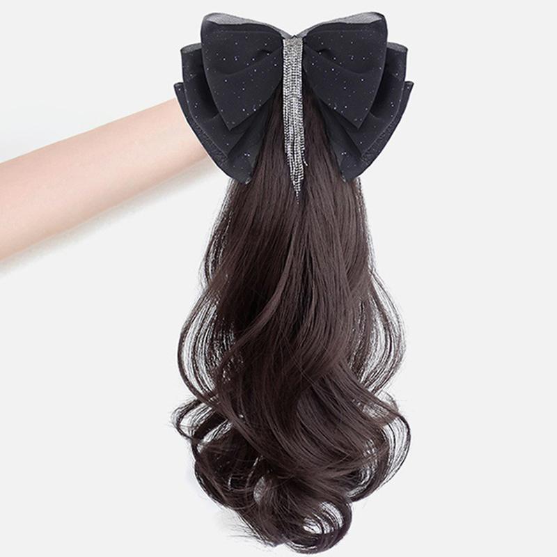 Tassel Bow Wig Ponytail Claw Clip Temperament Slightly Curly Hair Natural Heat-Resistant Hair Accessories