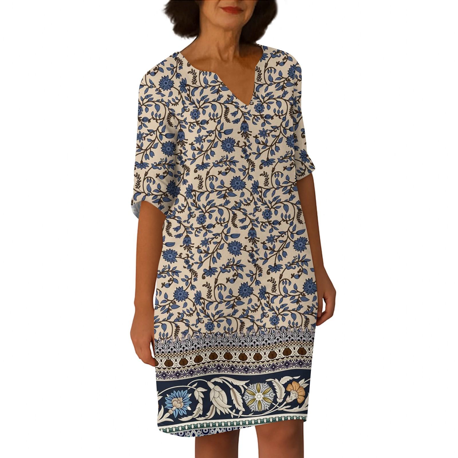 

Платья для женщин. Винтажное платье-туника с принтом и талией. Летнее повседневное платье с половиной рукавов. S