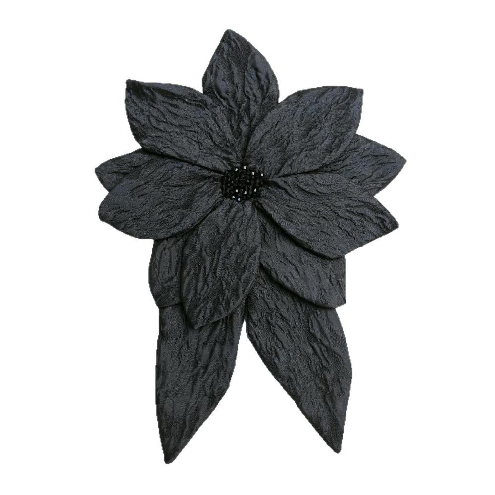 

Vintage Style Flower Applique Large Size Pleated Design Pleated Flower Fabric Material Beaded Detail Beaded Brooch чёрный