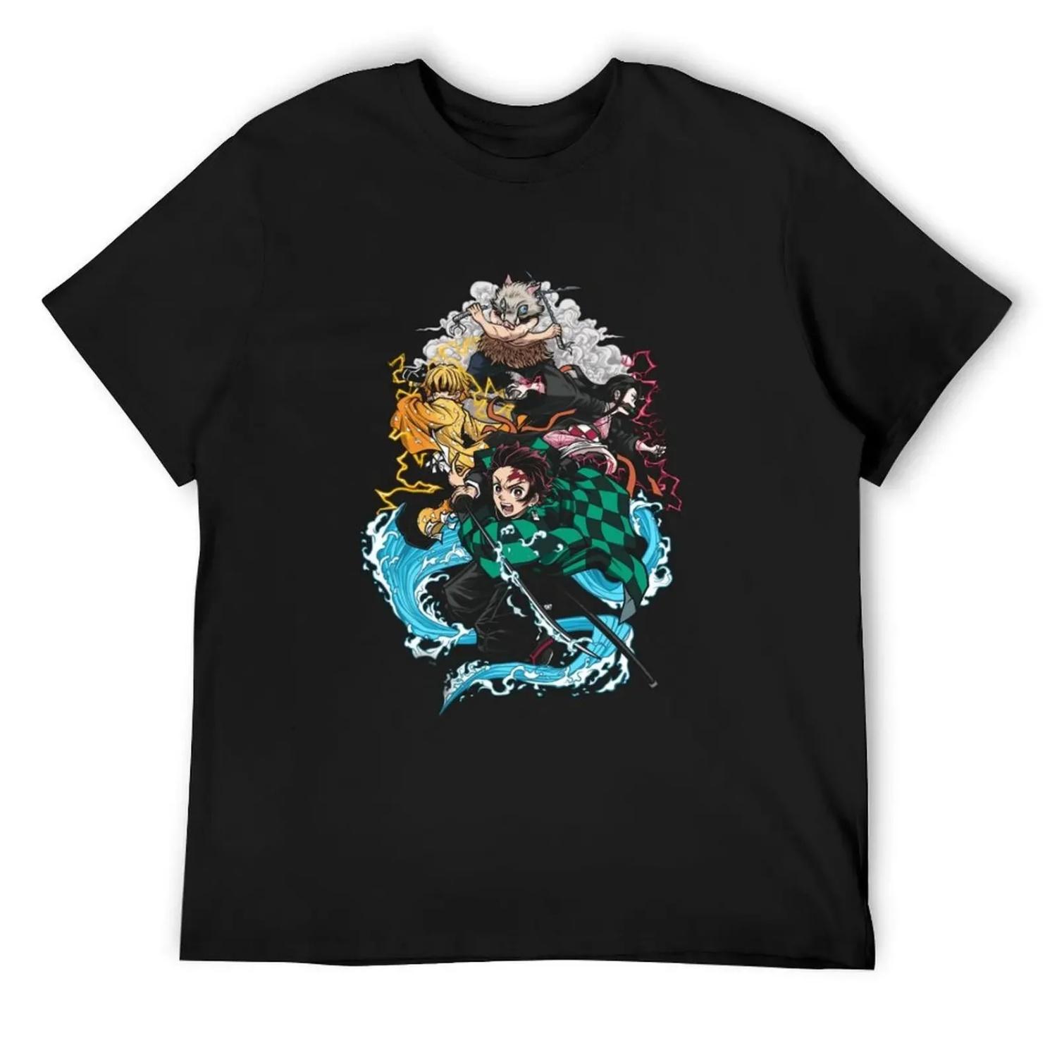 

demon slayer kids T-Shirt anime figures sweat Funny t-shirts custom t-shirts Short sleeve tee men S чёрный