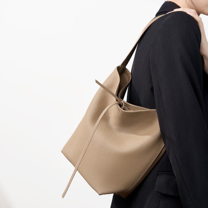 Small Commuter Leather Portable Bucket Bag Lazy Wind Ladies Large Capacity Girls Premium Sense Shoulder Bag Women