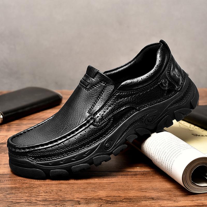 Fashion Handmade Genuine Leather Casual Shoes Comfortable Men's Loafers Slip on Flats Non-Slip Walking Shoes Hot Sale Outdoor Moccasins