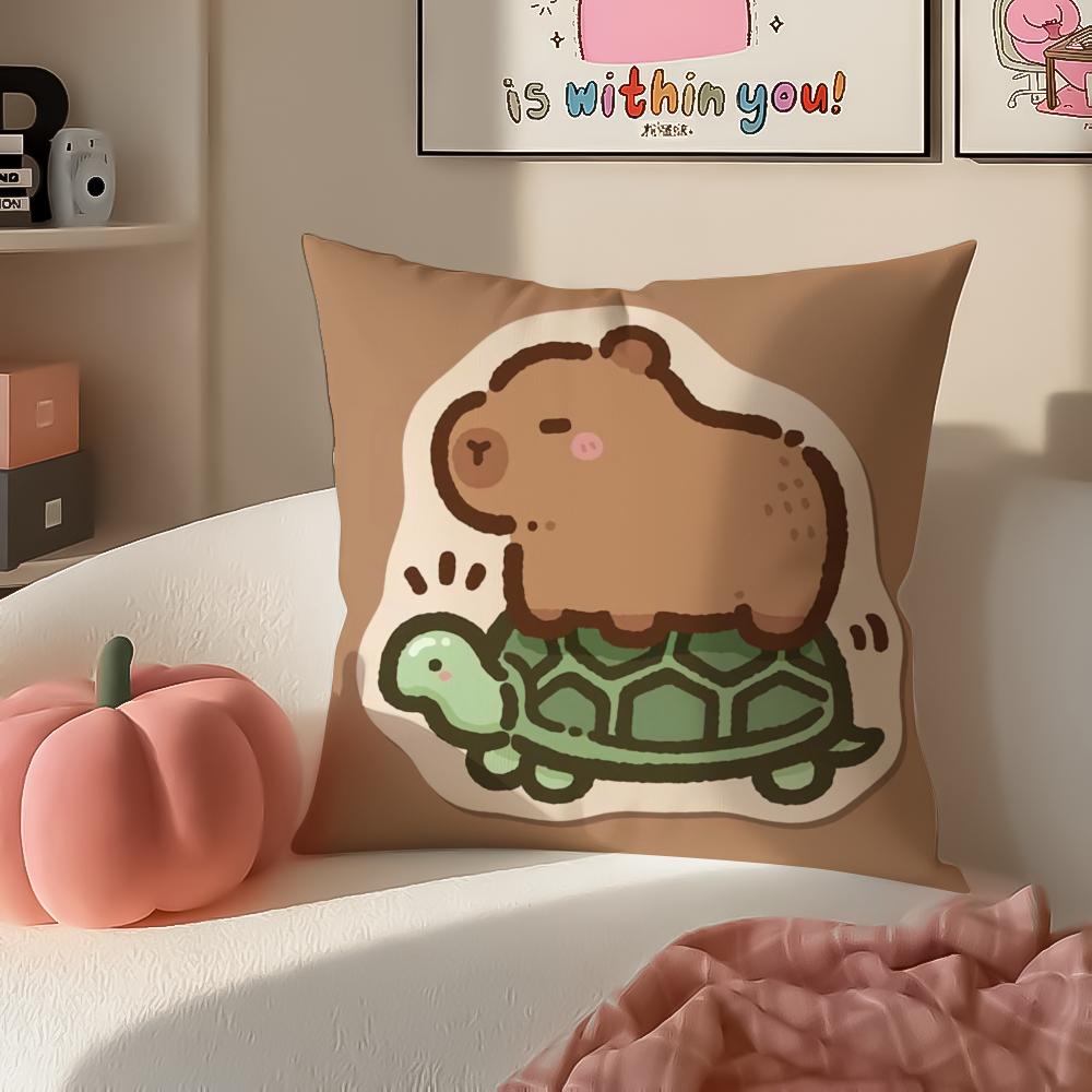 Chill Cute Adorable Art Cartoon CCapybara Cushion Cover Pillowcase Short Plush Invisible zipper Room Sofa Cushion Cover