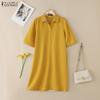ZANZEA Women Casual Turn Down Collar Loose Summer Half Sleeve Shirt Dress