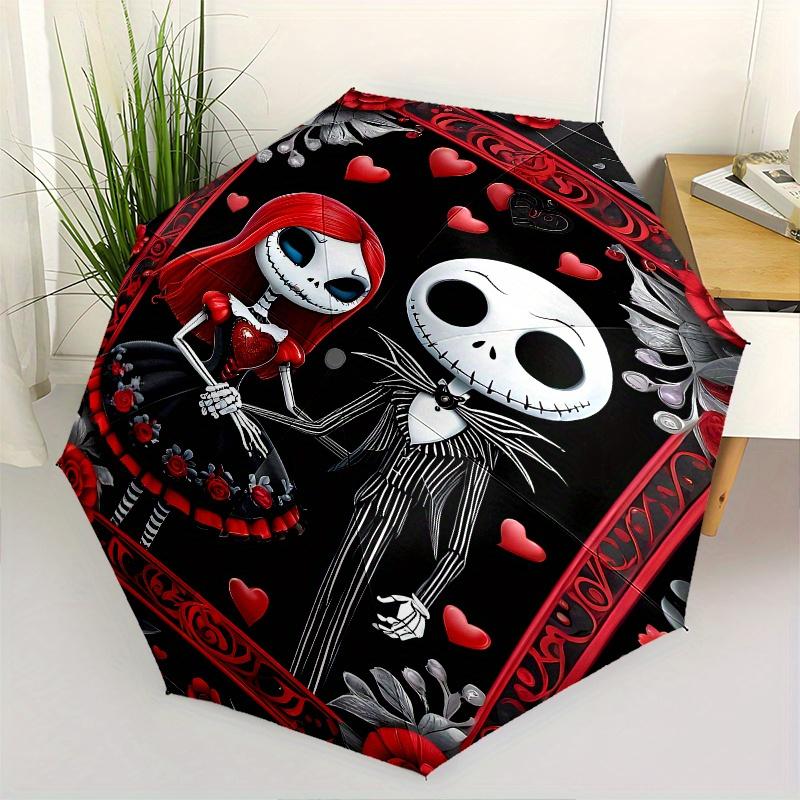 

1 Auto Open Jack Skellington, Sally Themed Colorful 8-rib Portable Umbrella for Men and Women, A Compact Commuting Companion Suitable for Da