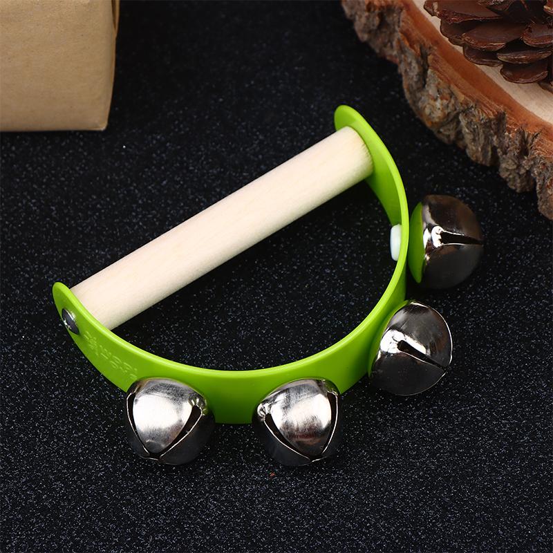Wooden Half round Children's Tambourine with Clapper Handle - Educational Musical Fun Toy Orff Instruments Hand Ringing Bell