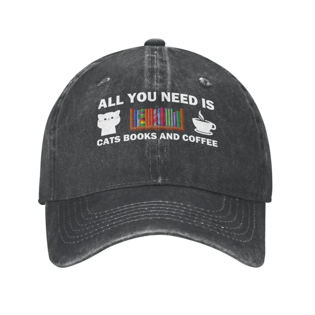 All You Needs Is Cat Books and Coffee Hat Men Baseball Caps with Design Caps