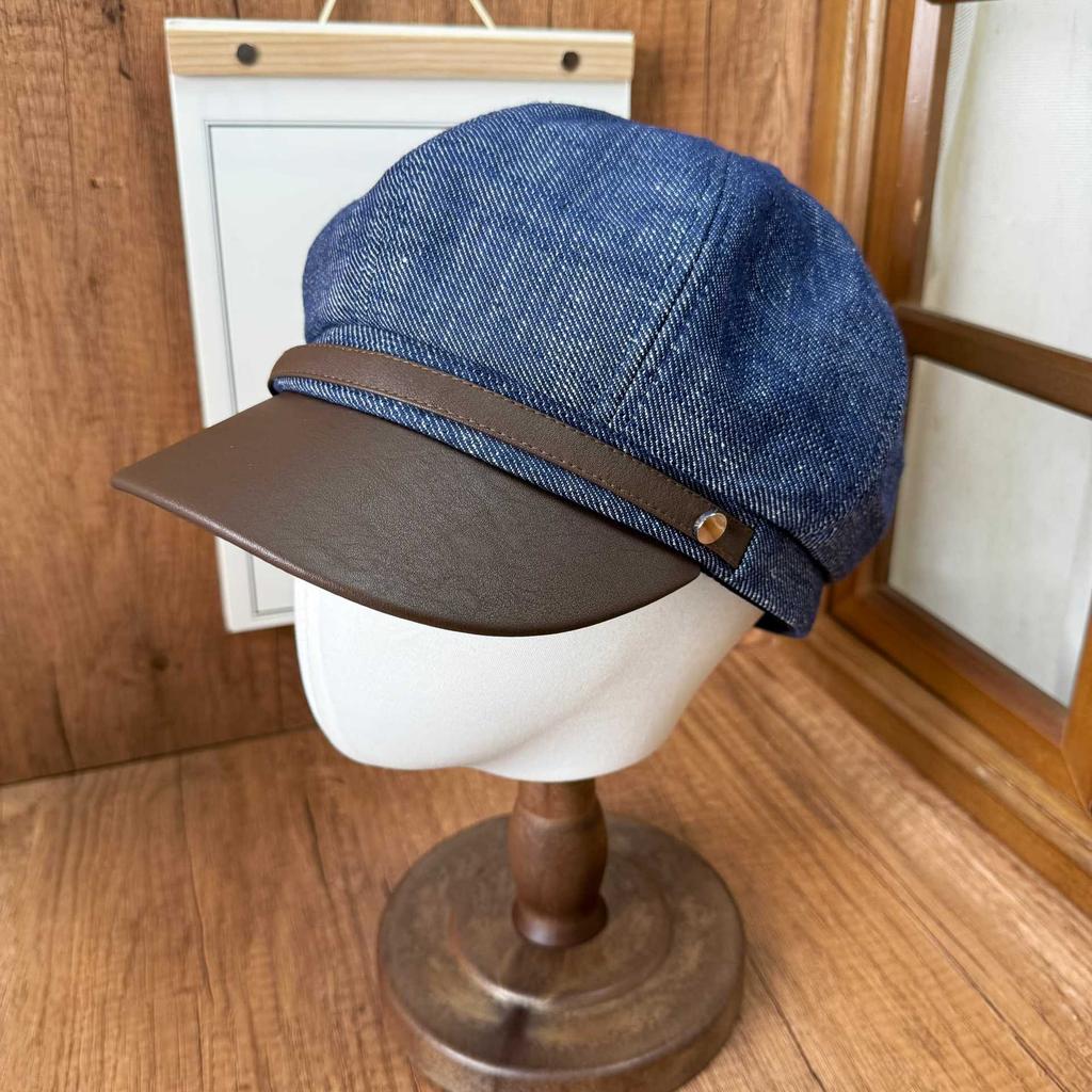 Simple Denim Octagonal Hat Newsboy Hat Retro Leather Brim Duck Tongue Beret Autumn and Winter Commuter Modified Face Women's Hat