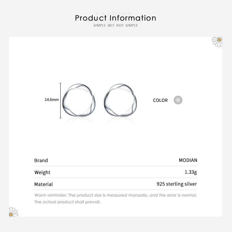 MODIAN Unregelmäßige, einfache, runde Ohrstecker aus 925er Sterlingsilber für Frauen, weiblicher Markenschmuck
