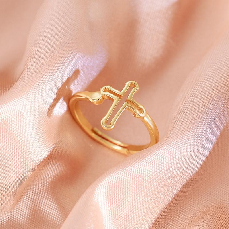 Fashionable and Minimalist Design Hollow Cross Opening Ring, Suitable for Women's Daily Wear, Holiday Gifts