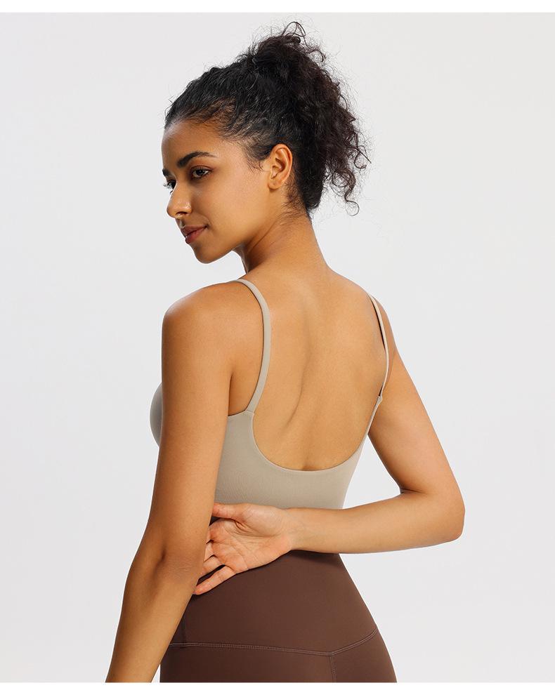 Nude Feel Women's Sports Bra with Pads - Summer Workout Camisole Vest with Beautiful Back Design