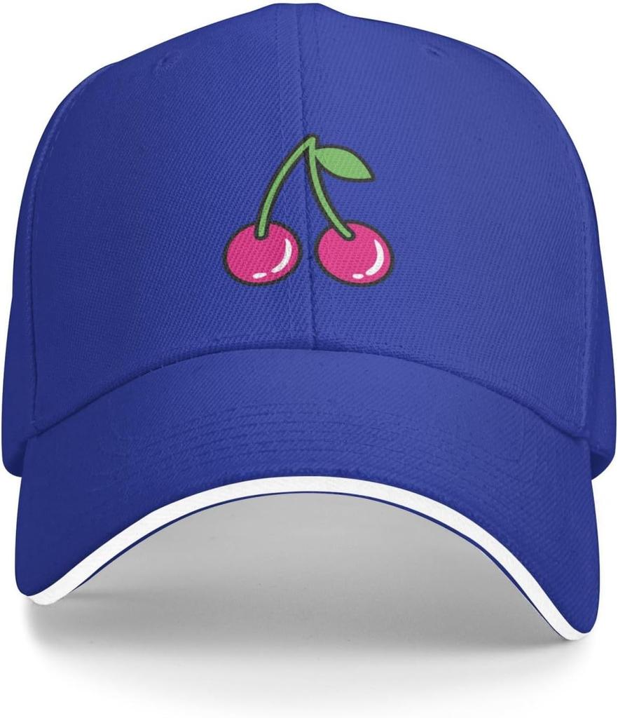 Cherry Fruit Print Baseball Cap Polyester Casual Adjustable Sandwich Brim Hat for Unisex