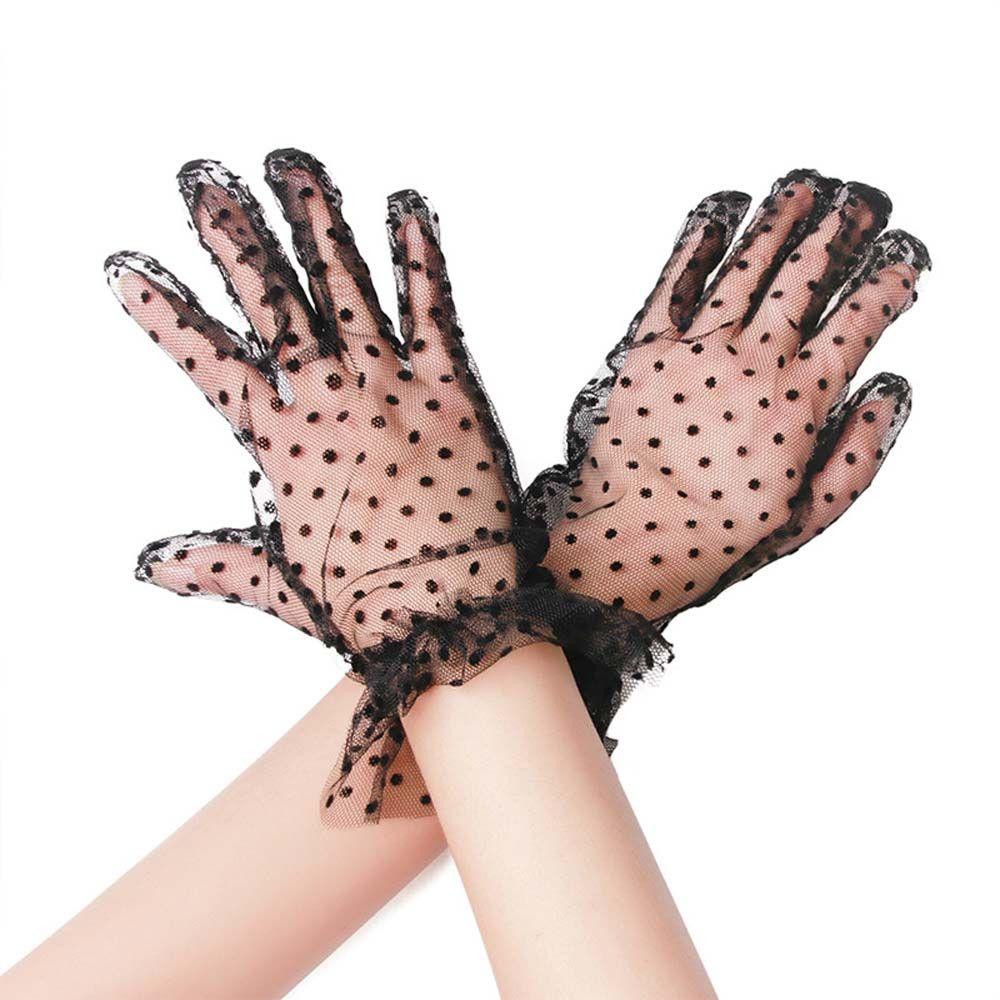 Stretchy Lotus Leaf Driving Full Finger Lace Gloves Polka Dot Gloves Women Lace Gloves Korean Style