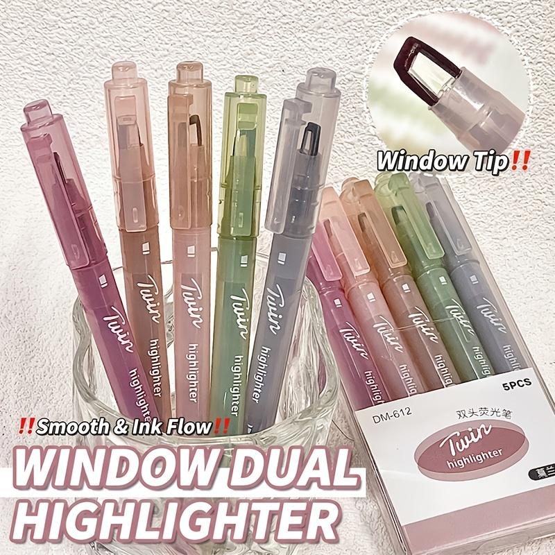 5-Pack Dual-Tip Highlighters with Viewing Window, Suitable for Eye-Friendly Colored Highlighters, Fluorescent Markers, Marking Pens, Highlighting Pens