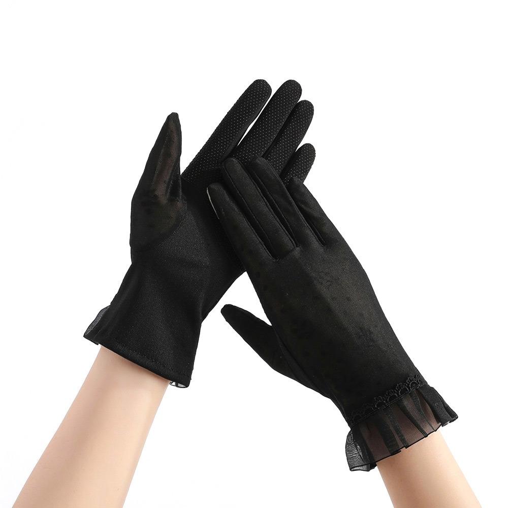 Fashion Lace Sunscreen Gloves Anti-Slip Thin Ice Silk Gloves Skirt Edge Sun Protection Anti-UV Gloves for Women Female Lady