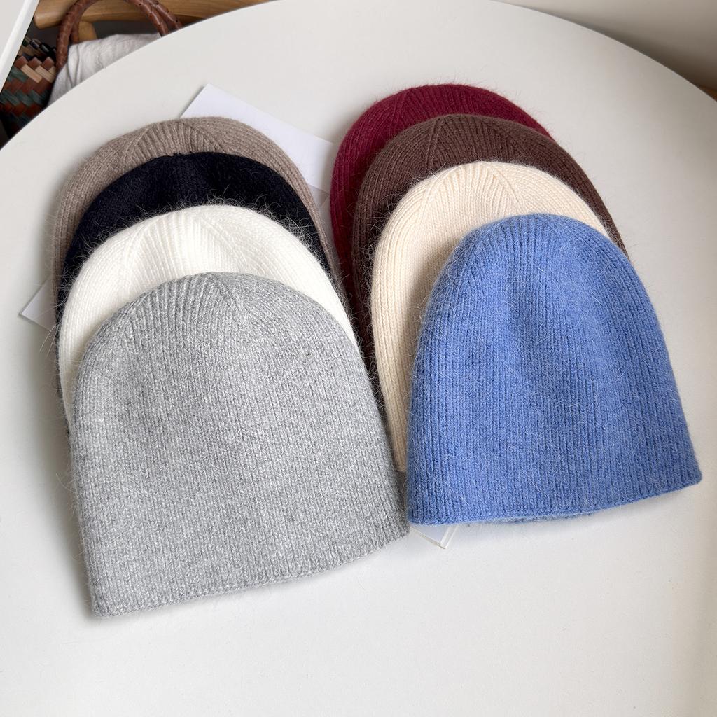 Winter Hats Woman Men Rabbit Fur Knitted Beanie Solid Color Keep Warm Korean Style Casual Baggy Cap Soft Fur Lined New