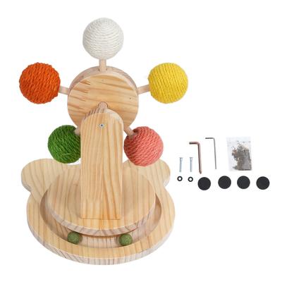 Wooden Turntable Base Cat Ball Toy Self Entertainment Strong Structure Interactive Cat Scratching Ba