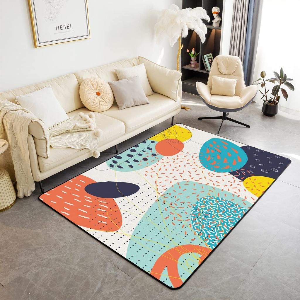 Memphis Area Rug, Hipster Retro Doormat, 80s 90s Hip Hop Funky Colorful Pop Art Inspired Carpet for Playroom Geometric Floor Mat