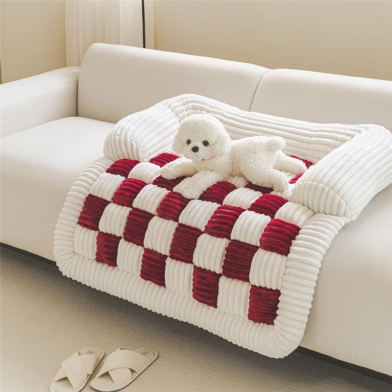 Pet Checkerboard Grid Fashion Kennel Mat Square Four Seasons Universal Plush Pet Kennel