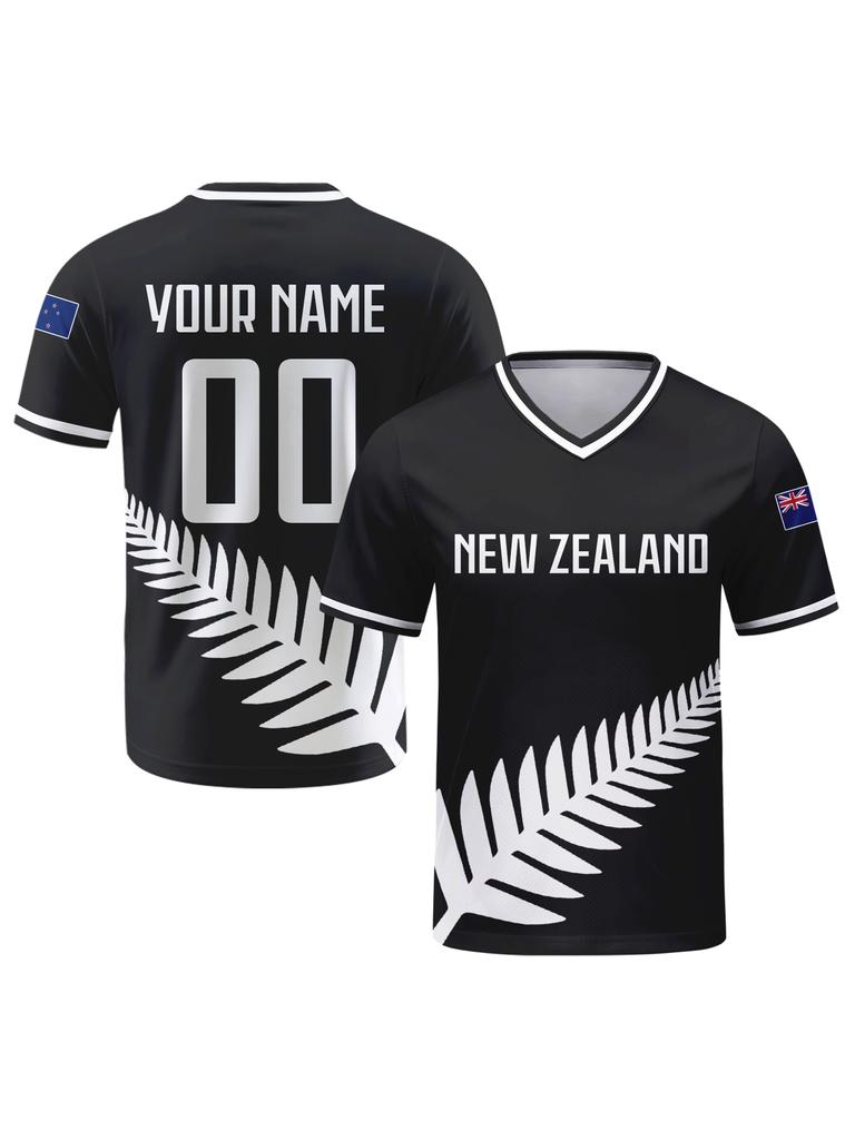 Custom New Zealand Football Jersey Personalized with Name Number V-neck Soccer National Team Shirt for Men Youth Women