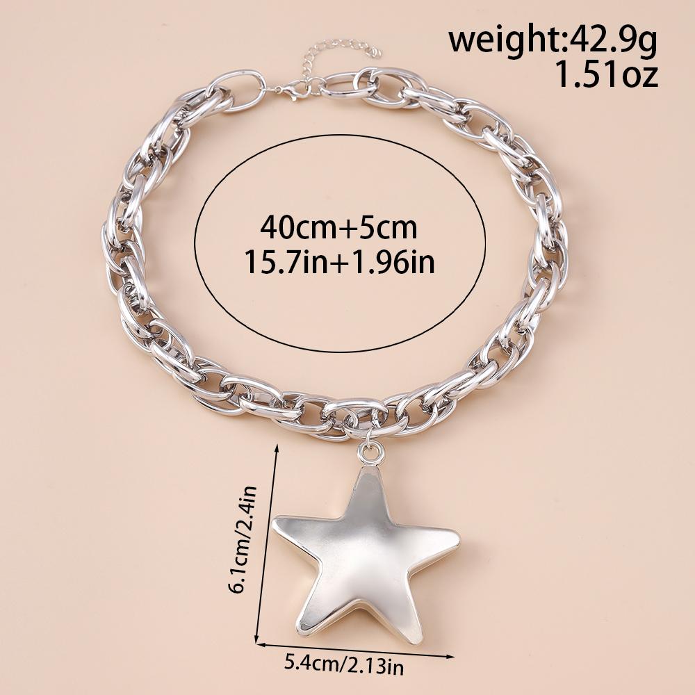 Fashion Silver Color Big Star Pendant Necklace for Women Men Gothic Punk Choker Necklaces Chain Party Jewelry Gifts