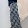 Spring 2026 High-Waisted Plaid Slimming Woolen Over-the-Knee Skirt