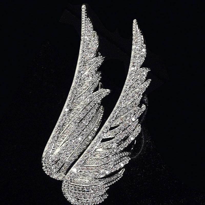 Full Crystals Feather Wing Brooch Vintage Designs Zinc Alloy Jewelry for Women Party Wedding Daily Accessories
