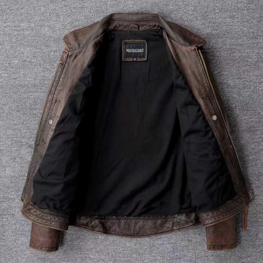 Tamanho chinês Homens Jaqueta de couro genuíno Vintage Marrom 100% Couro de vaca Casaco Homem Slim Moda Motociclista Roupas Tamanho asiático S-6XL M697